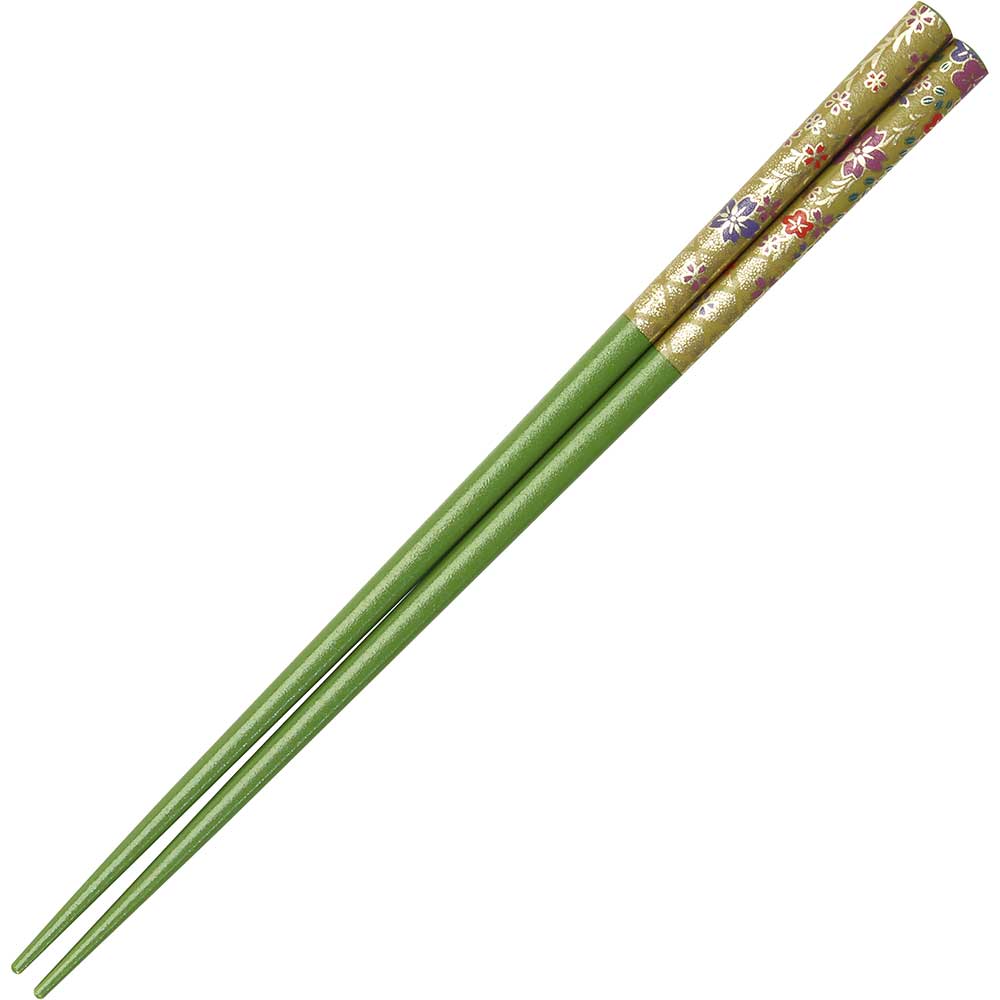 Luxury gold leaves and owls Japanese chopsticks green red - SINGLE