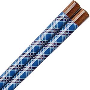  Blue Plaid Wood Japanese Chopsticks