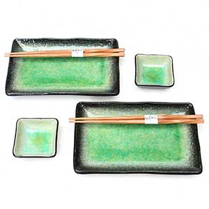 Goliber 16 Piece Japanese Style Sushi Plate Set - Includes 4 Sushi Plates and Soy Sauce Bowls, 4 Chopsticks, 4 Chopstick Holders Sushi Set for 4