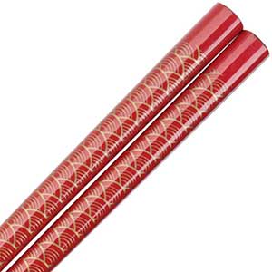 Red Gold Fan Pattern Engraved Chopsticks