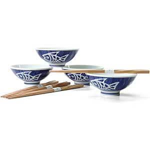  Rice Bowl Set with Chopsticks - Fish Design