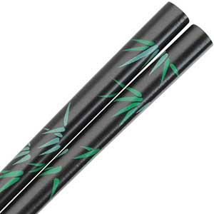Bamboo Green Leaves Design on Black Japanese Style Chopsticks