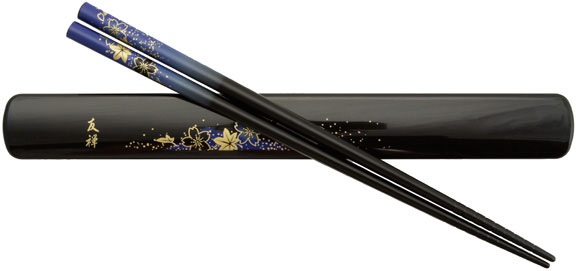 Black Chopsticks and Box Set with Blue Maple Leaves