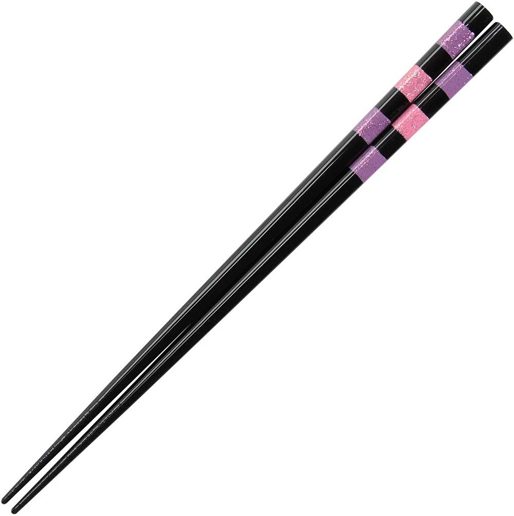 Black Gloss Chopsticks with Pink and Purple Glitter Bands
