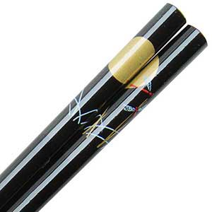Butterflies and Gold Moon on Black Japanese Style Chopsticks