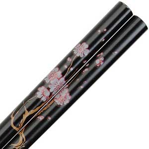 Cherry Blossom Branch on Black Japanese Style Chopsticks