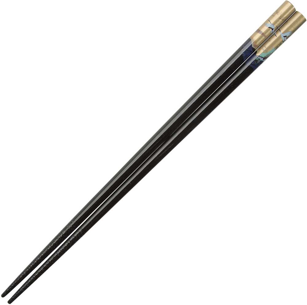 Cranes and Ocean Over Gold on Black Japanese Style Chopsticks