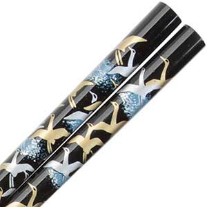 Cranes of Gold and Silver on Black Japanese Style Chopsticks