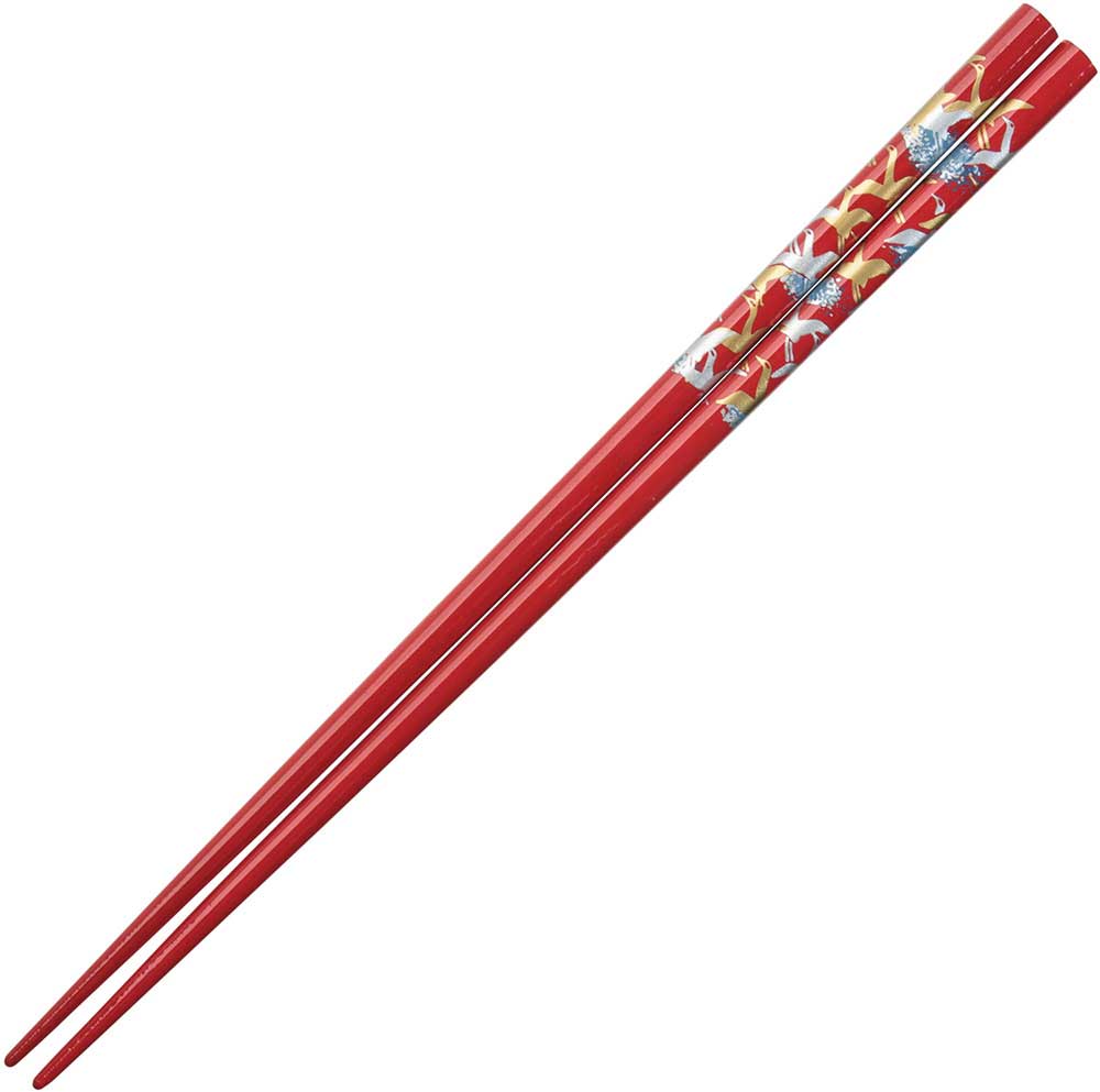 Cranes of Gold and Silver on Red Japanese Style Chopsticks