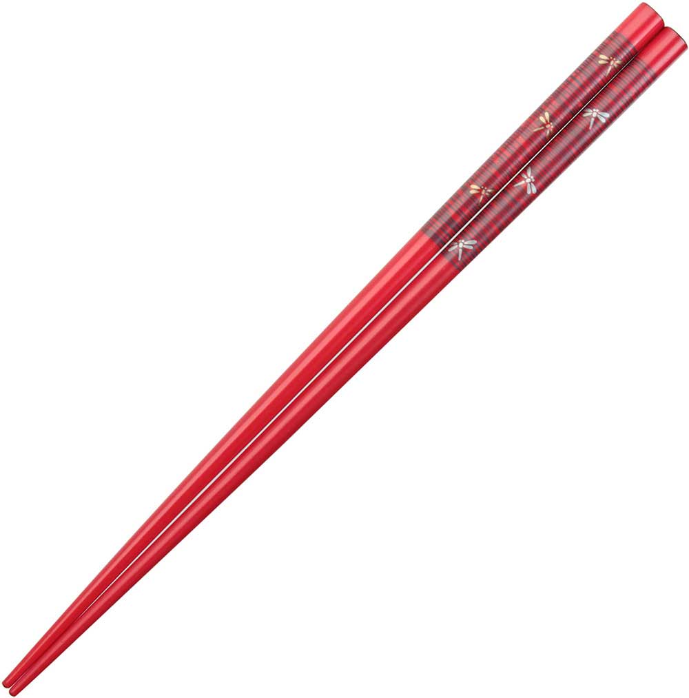 Dragonflies of Gold and Silver on Red Japanese Style Chopsticks
