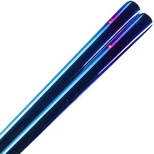 Flat Korean Stainless Steel Chopsticks Iridescent Blue