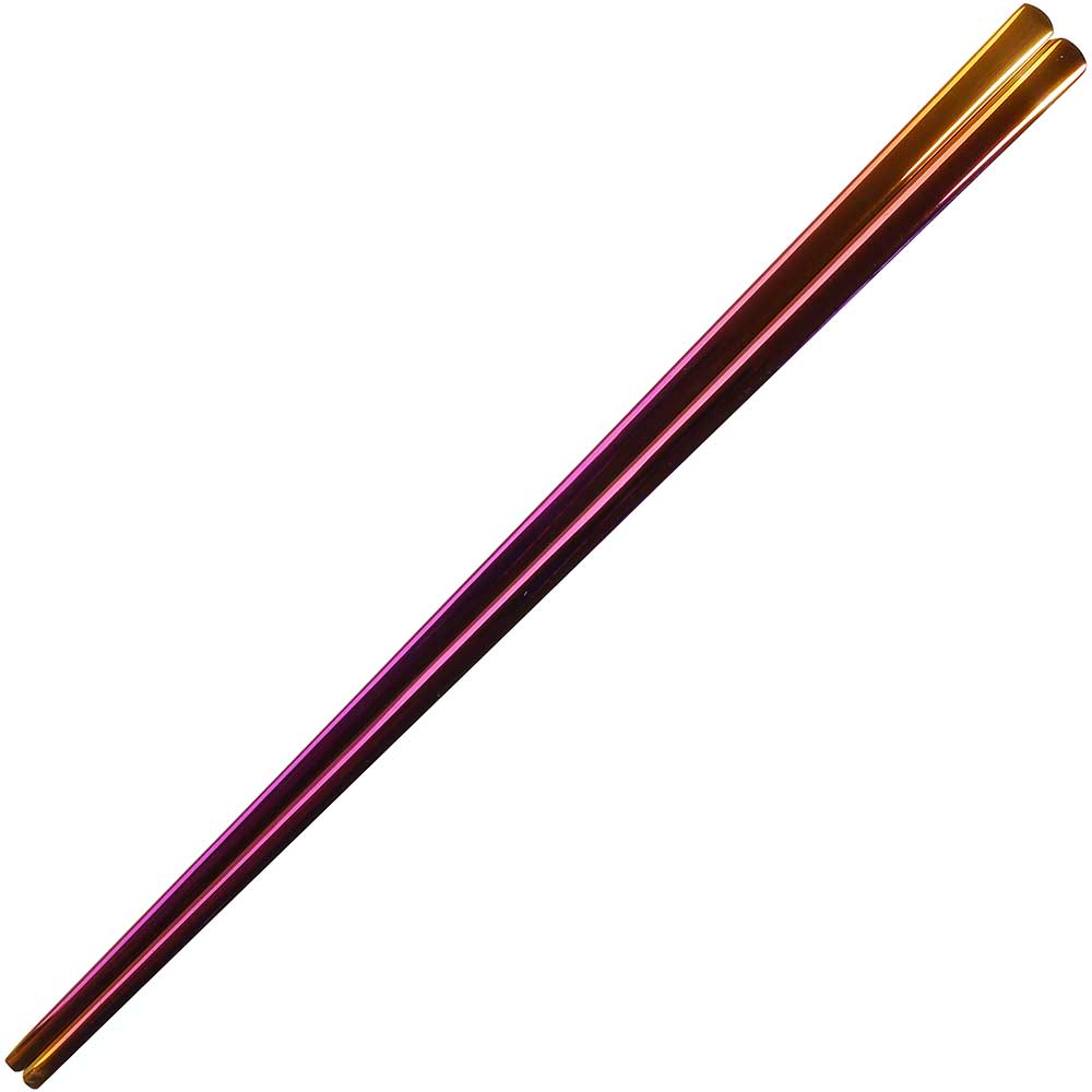 Flat Korean Stainless Steel Chopsticks Iridescent Purple Gold