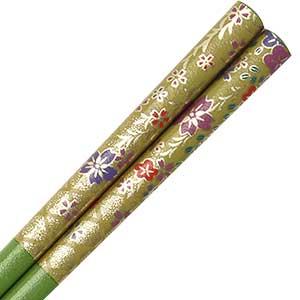  Green and Gold Floral Japanese Chopsticks
