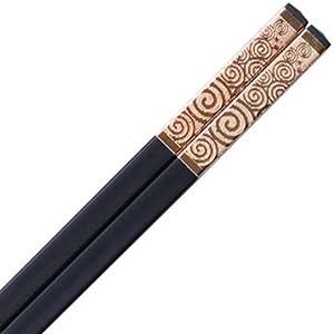 Modern Chinese Black Composite Chopsticks with Gold Swirls