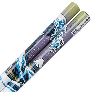 Mount Fuji and Wave Hokusai Design on White Chopsticks