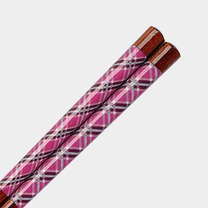 Plaid Magenta Wood Japanese Chopsticks
