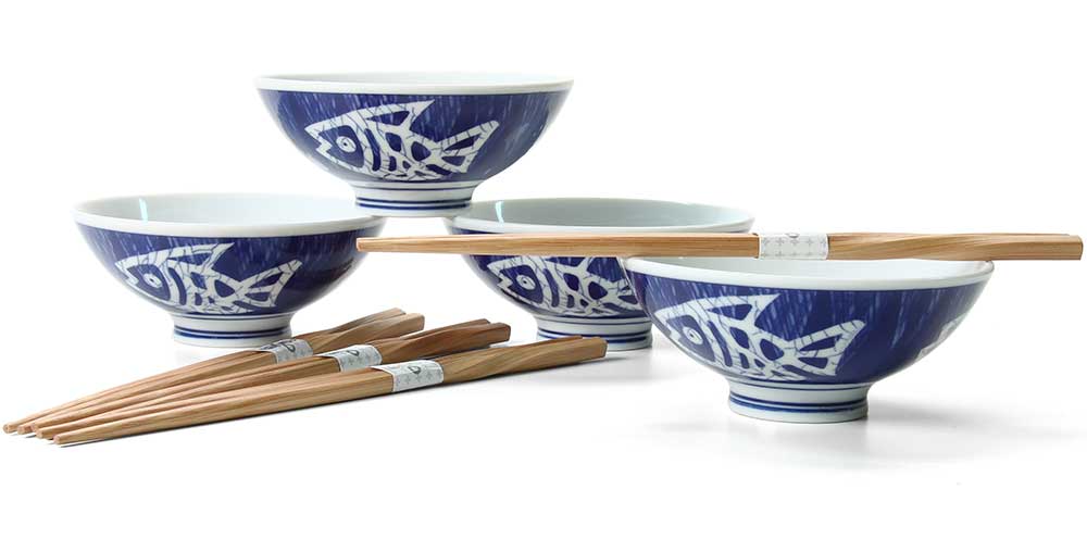  Rice Bowl Set with Chopsticks - Fish Design