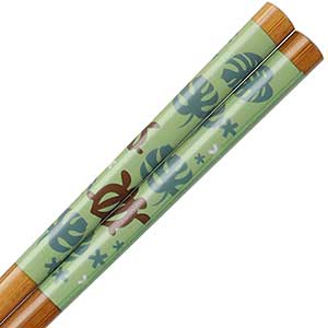 Turtles on Green Kids Bamboo Chopsticks