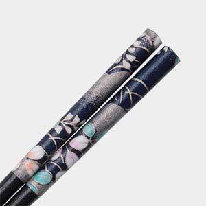 Washi Moon Autumn Flowers Black Japanese Chopsticks