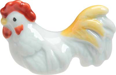 White Rooster with Red and Yellow Ceramic Chopstick Rest