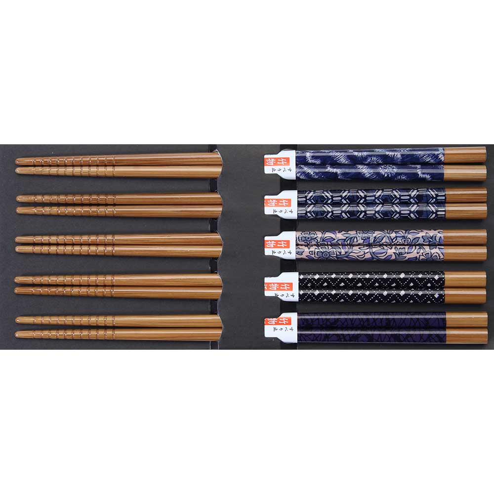 Indigo Patterns Japanese Bamboo Chopsticks Set