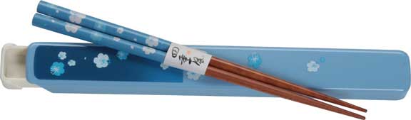 Blue with Flowers Matching Japanese Style Chopsticks and Box Set