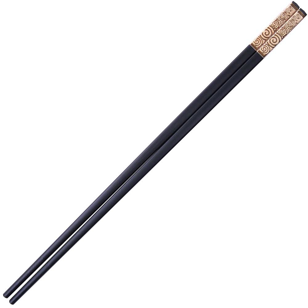 Modern Chinese Black Composite Chopsticks with Gold Swirls