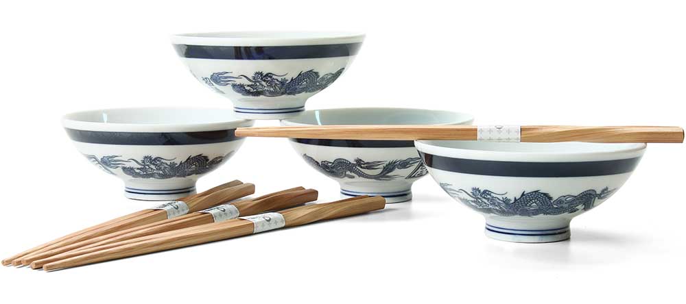  Rice Bowl Set with Chopsticks - Dragon Design
