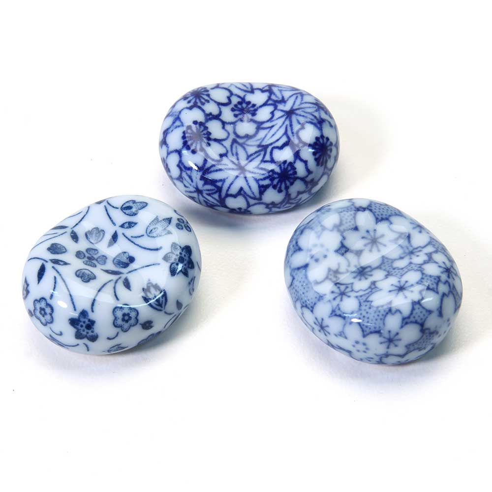 Round Chopstick Rest Assorted Traditional Blue Floral Patterns