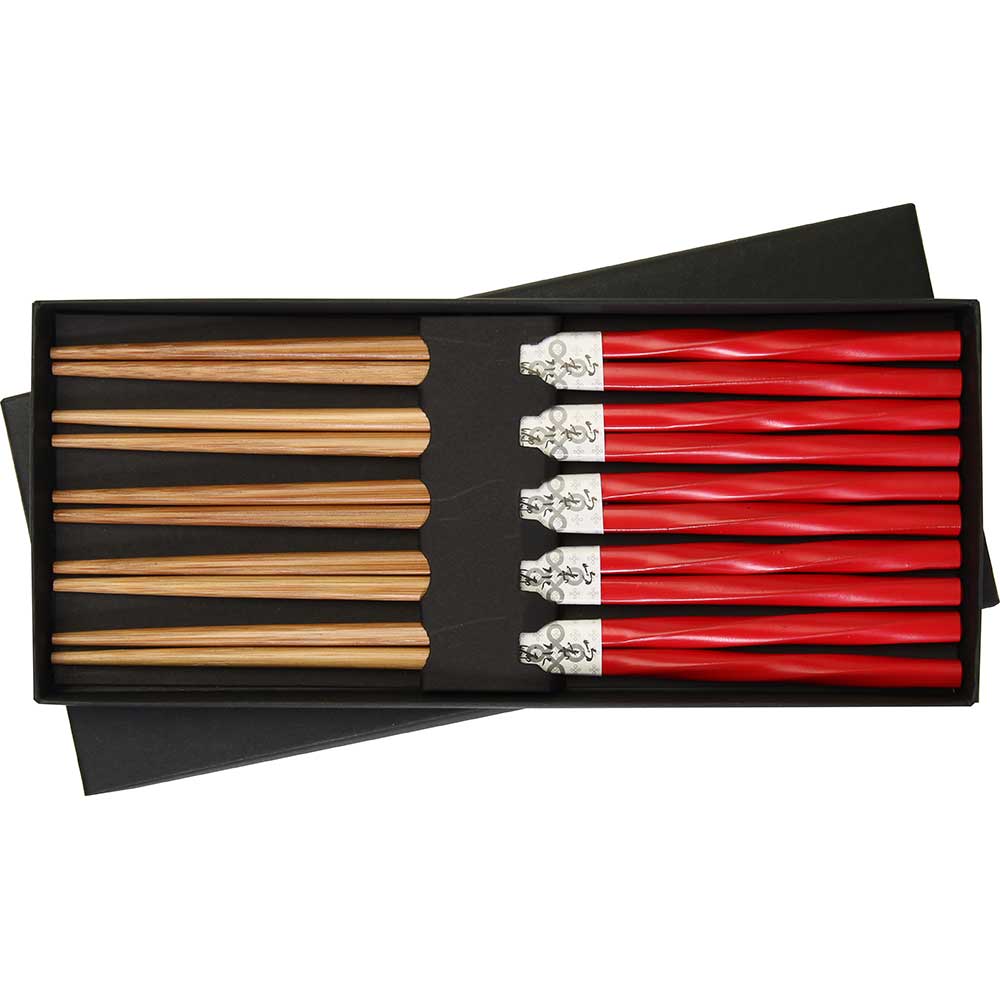 Red Twisted Bamboo Chopsticks Boxed Set
