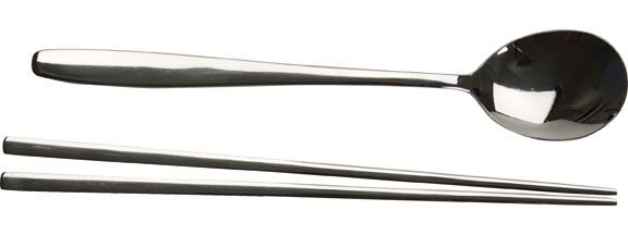Korean Spoon Chopsticks Set Stainless Steel Checks pattern Handle Chop Sticks 
