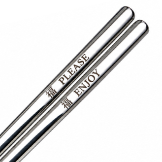 Personalized stainless steel chopsticks with custom engraved names and kanji symbols